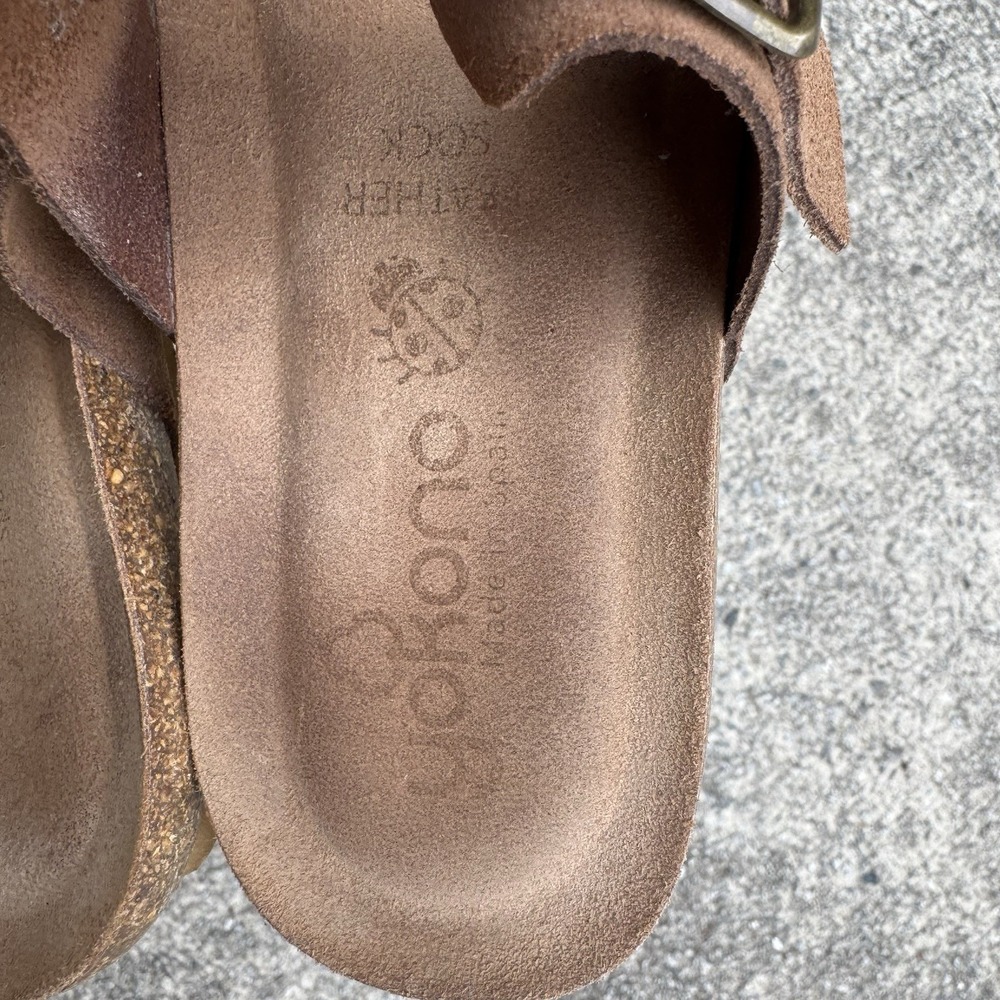 Yokono‎ Women's Sz 8 Brown Tan Leather Two Strap Slide On Sandal Made In Spain - Picture 14 of 15